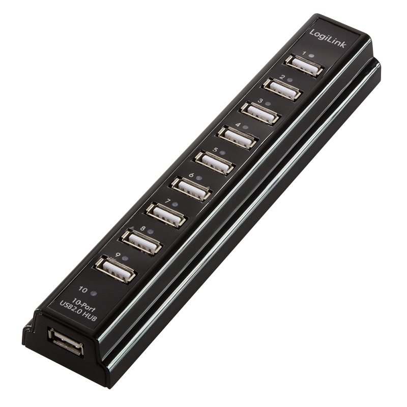 USB2.0 HUB 10Port LogiLink aktiv mit Netzteil Black