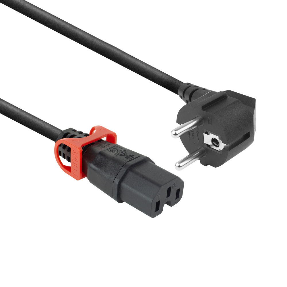 Powercord Schuko CEE 7/7 male (angled) - C15 IEC Lock+ black 1 m, EL603S