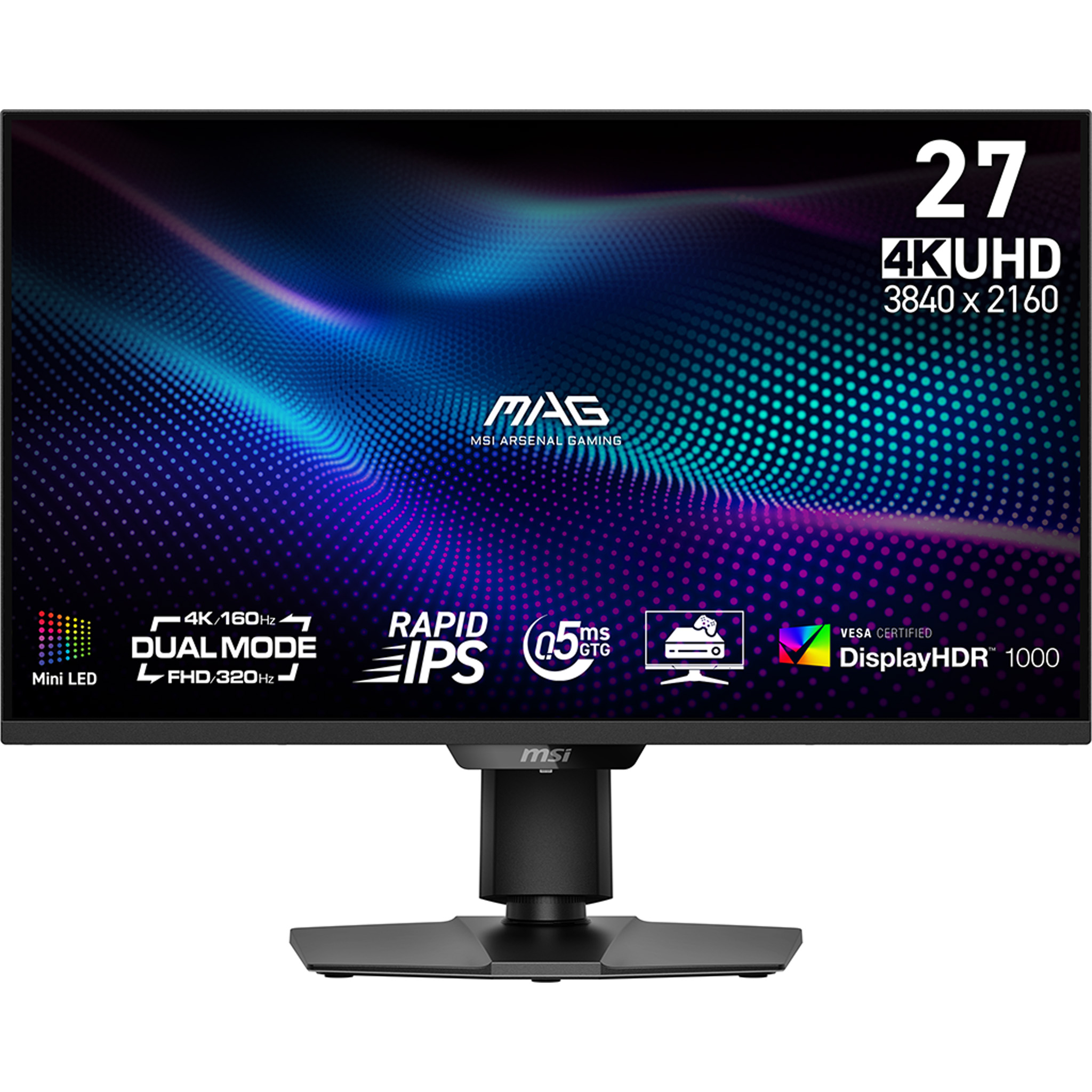 68,6 cm (27") 3840 x 2160 Pixel MSI 9S6-3CF09H-010 16:9 4K Ultra HD Rapid IPS 0,5 ms 160 Hz HDR DisplayPort HDMI Pivot Height VESA