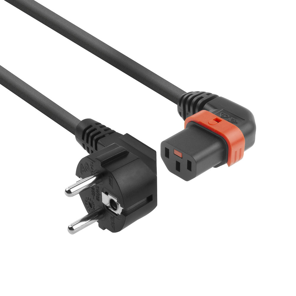 Powercord Schuko CEE 7/7 male (angled) - C13 IEC Lock (left angled) black 3 m, EL455S