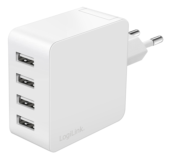 Logilink USB-A charger, 24 W, 4-port, 4x USB-A, White