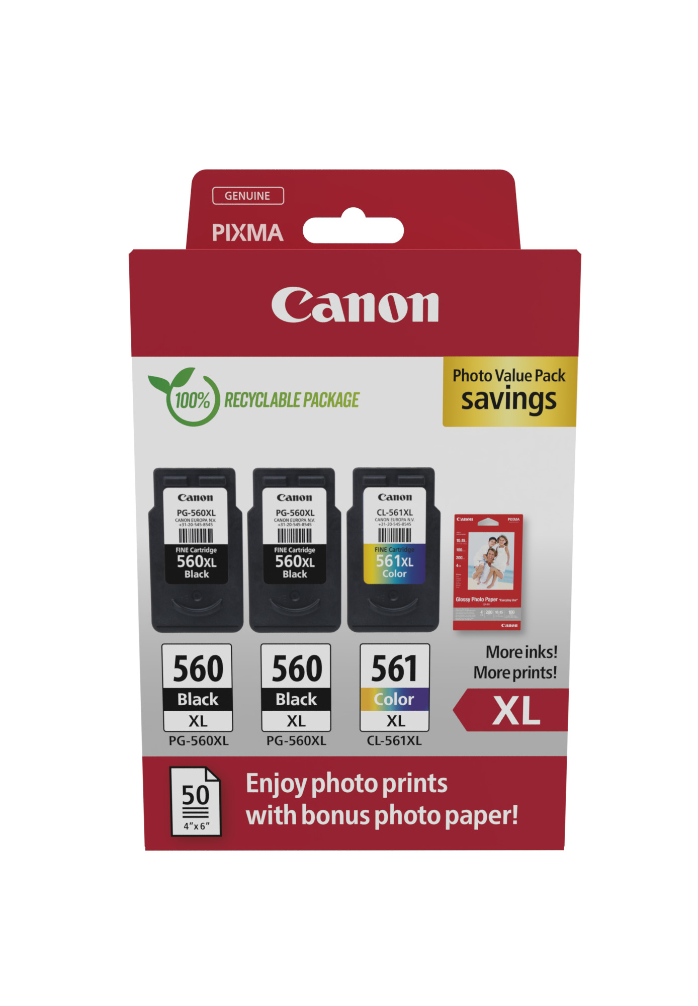Canon Tinte PG-560XL/CL-561XL 3712C012 3er Multipack (2xBK/Color) inkl. Fotopapier