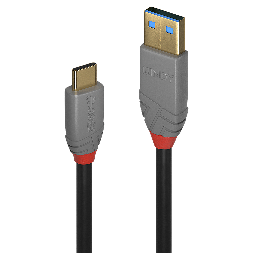 LINDY USB 3.1 Kabel Typ A/C 5A PD Anthra Line M/M 1.5m
