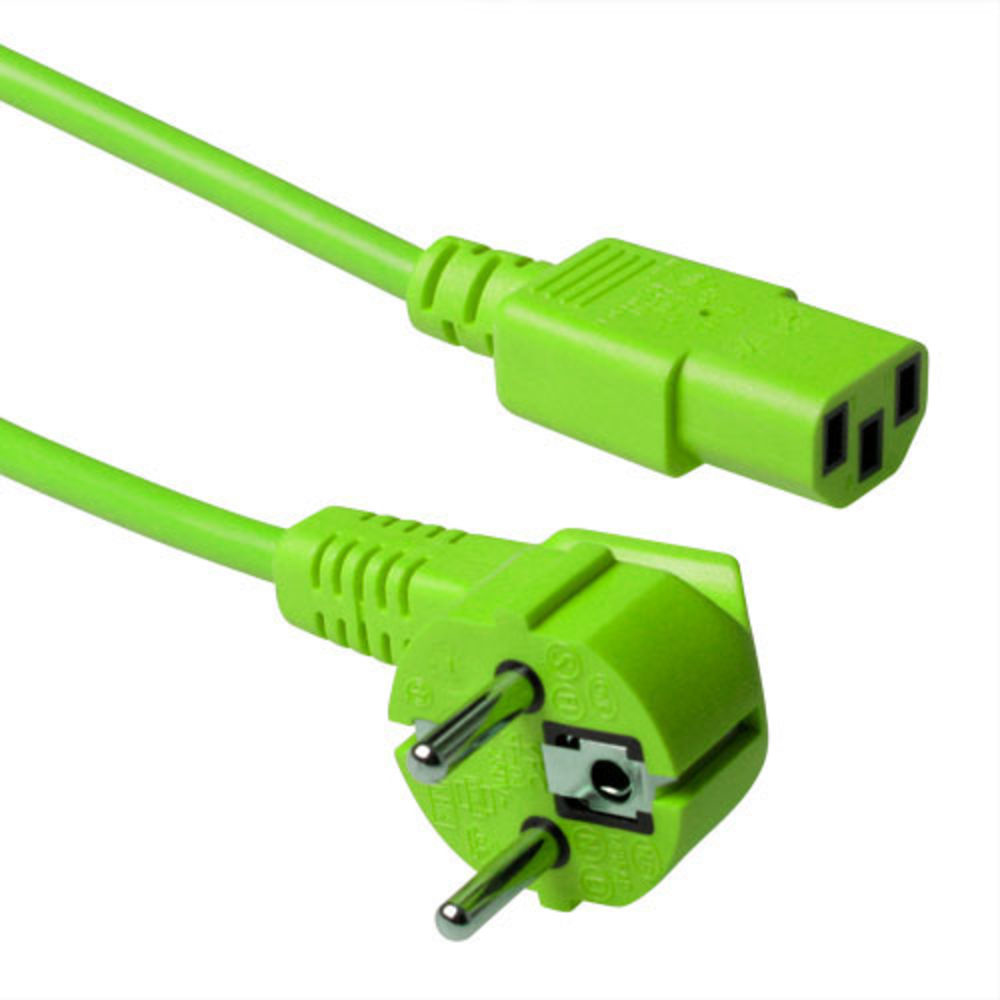 Powercord mains connector Schuko CEE 7/7 male (angled) - C13 IEC 60320 green 5 m