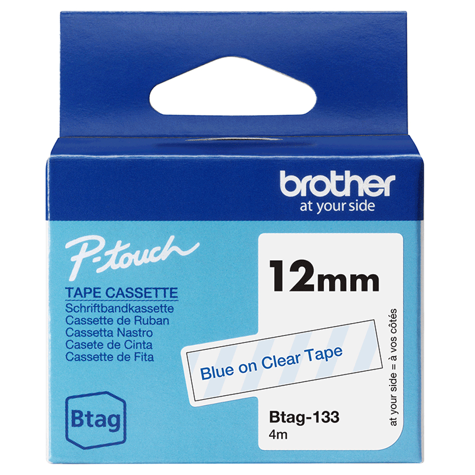 Brother Schriftband Btag-133 (12mm, blau auf transparent, nicht laminiert)