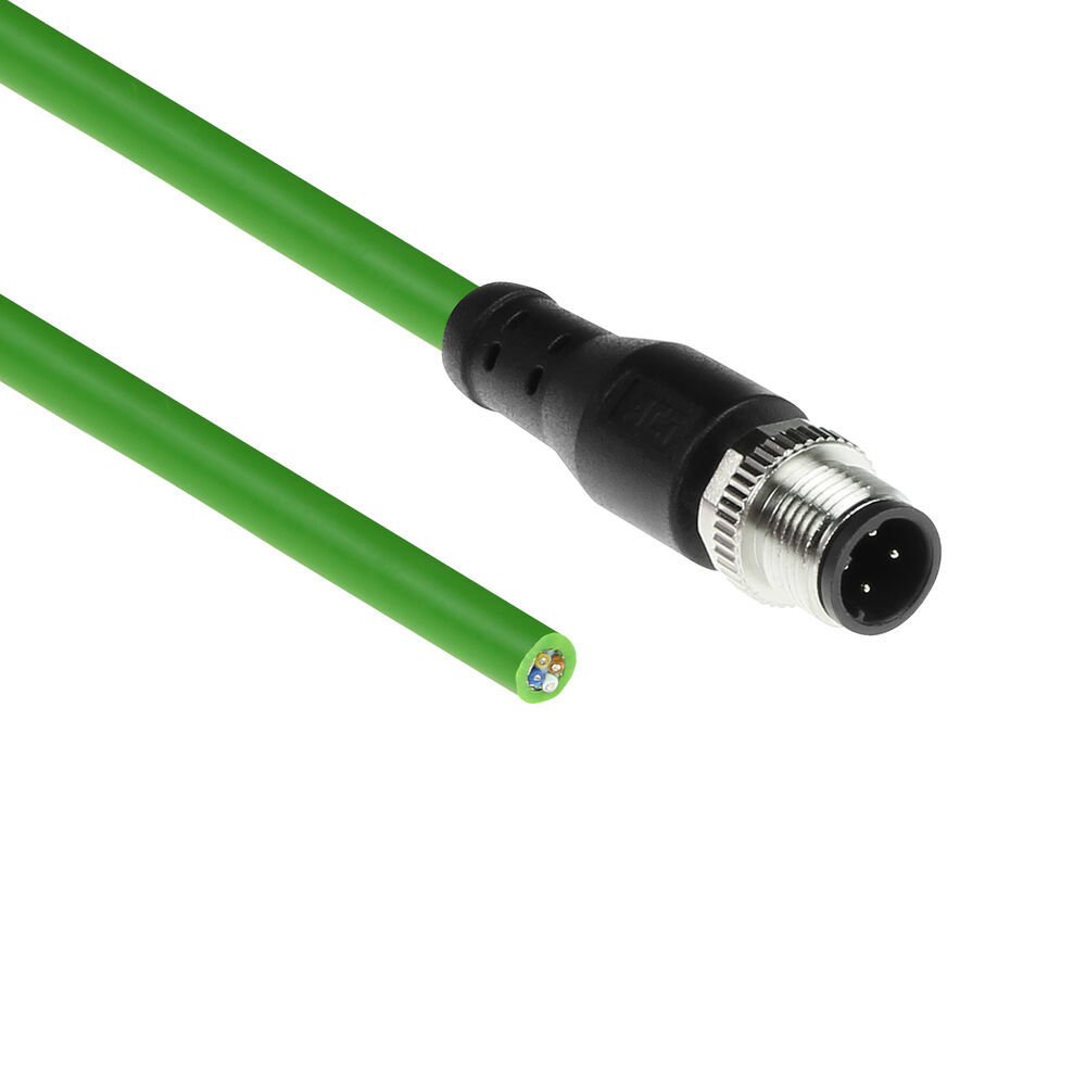 Industrial 5.00 meters Sensor cable M12D 4-pin male to open end, Superflex Xtreme TPE cable, shielded