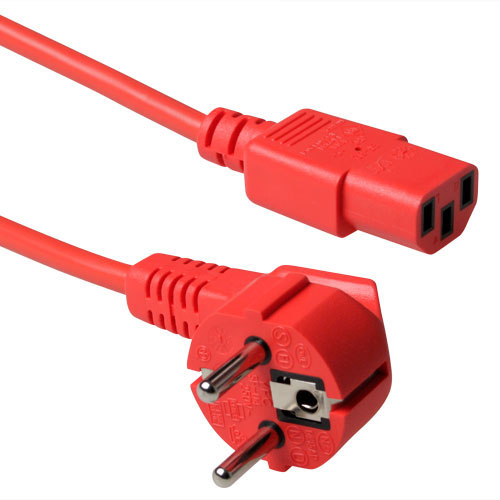 Powercord mains connector Schuko CEE 7/7 male (angled) - C13 IEC 60320 red 1.8 m