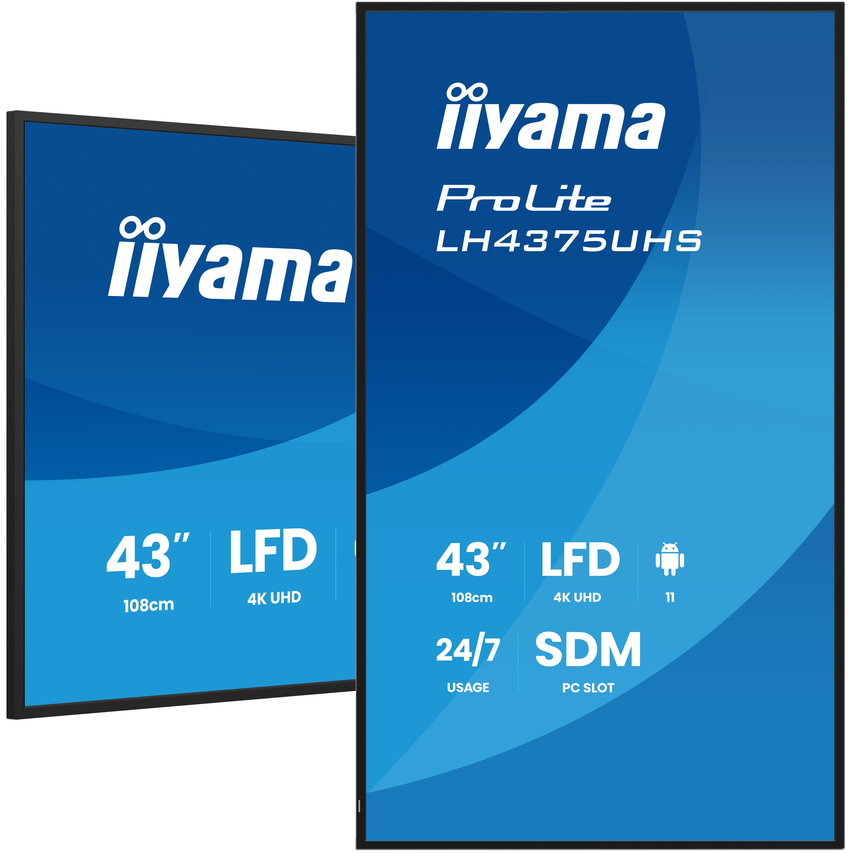 iiyama 43" 3840x2160, UHD IPS panel,  Haze 25%, 500cd/m?, Landscape  and Portrait
