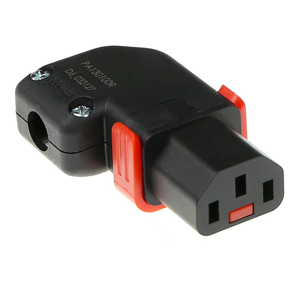C13 IEC Lock+ rewireable left or right angled connector black, PA130100RBK