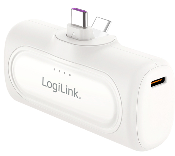 Logilink Mobile Power Bank, LiPo, 5000 mAh, built-in USB-C plug, white