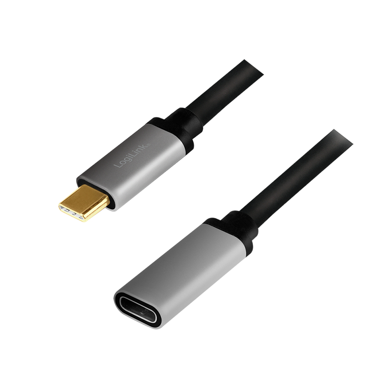 Logilink USB 3.2 Gen2 Type-C cable, C/M to C/F, 10 Gbps, 100W, 4K, alu, black/grey,0.5 m