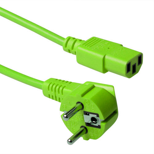 Powercord mains connector Schuko CEE 7/7 male (angled) - C13 IEC 60320 green 1.2 m