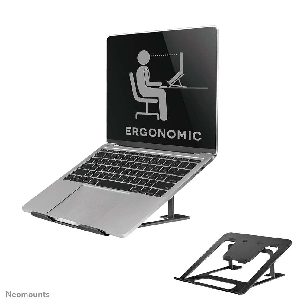 Neomounts NSLS085BLACK, Foldable Laptop  Stand For 10-17" Laptops,  Compact, Max. 5kg., Tilt Adjustable - Black laptop stand, Notebook stand,