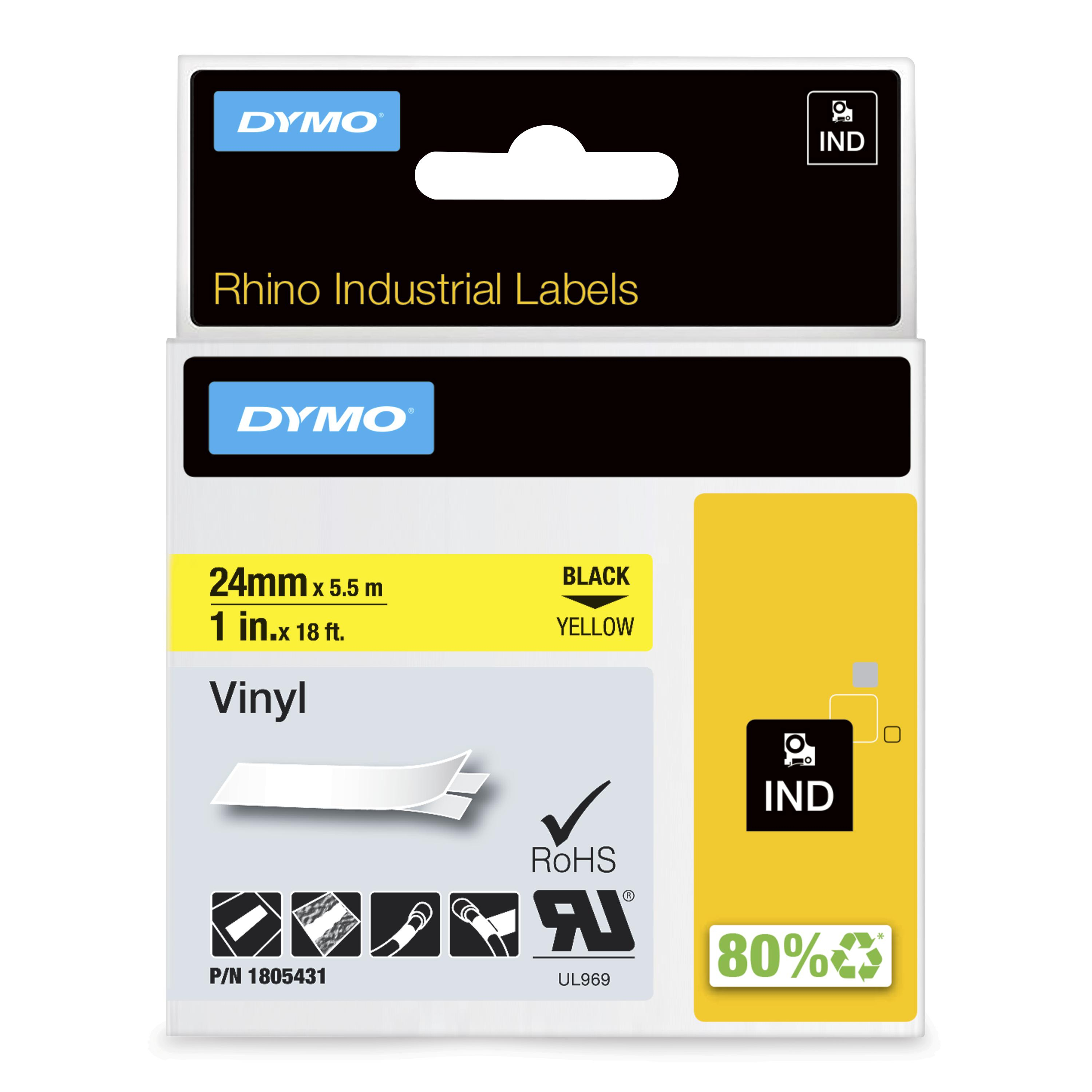 Dymo Rhino 6000+ Vinyl 24 mm x 5,5 m schwarz auf gelb