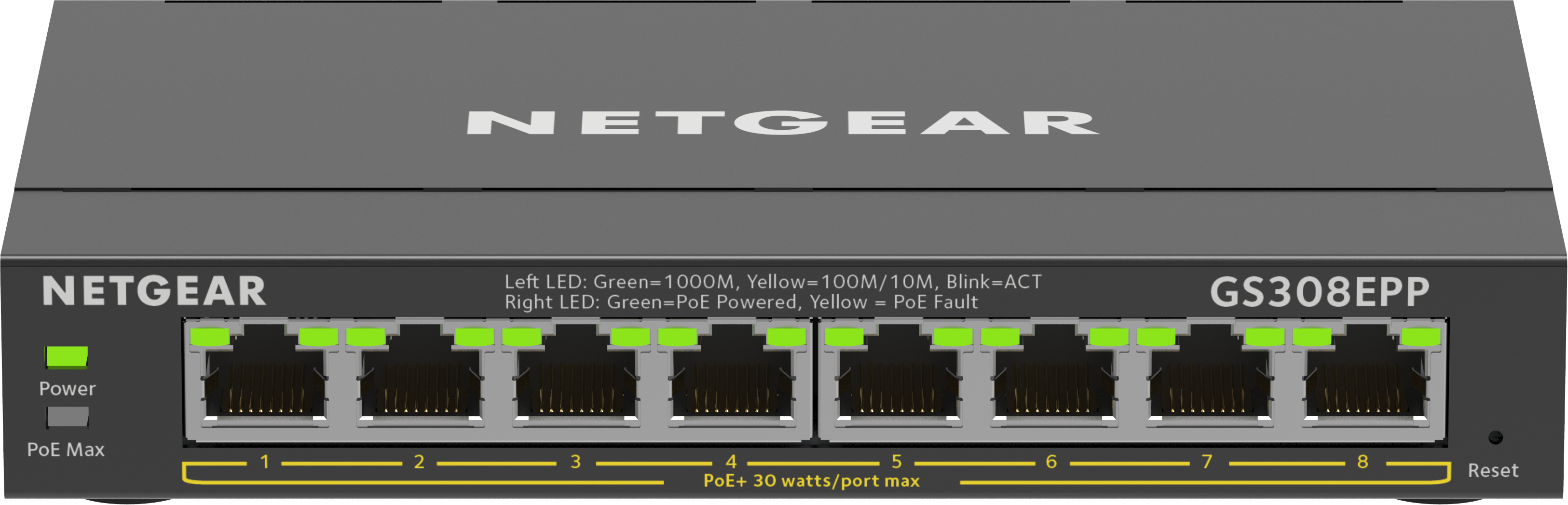 Netgear 8PT GE Plus Switch W/HI-PWR  POE+ GS308EPP, Managed,  L2/L3, Gigabit Ethernet (10/100/1000), Full duplex, Power over Ethernet (PoE)