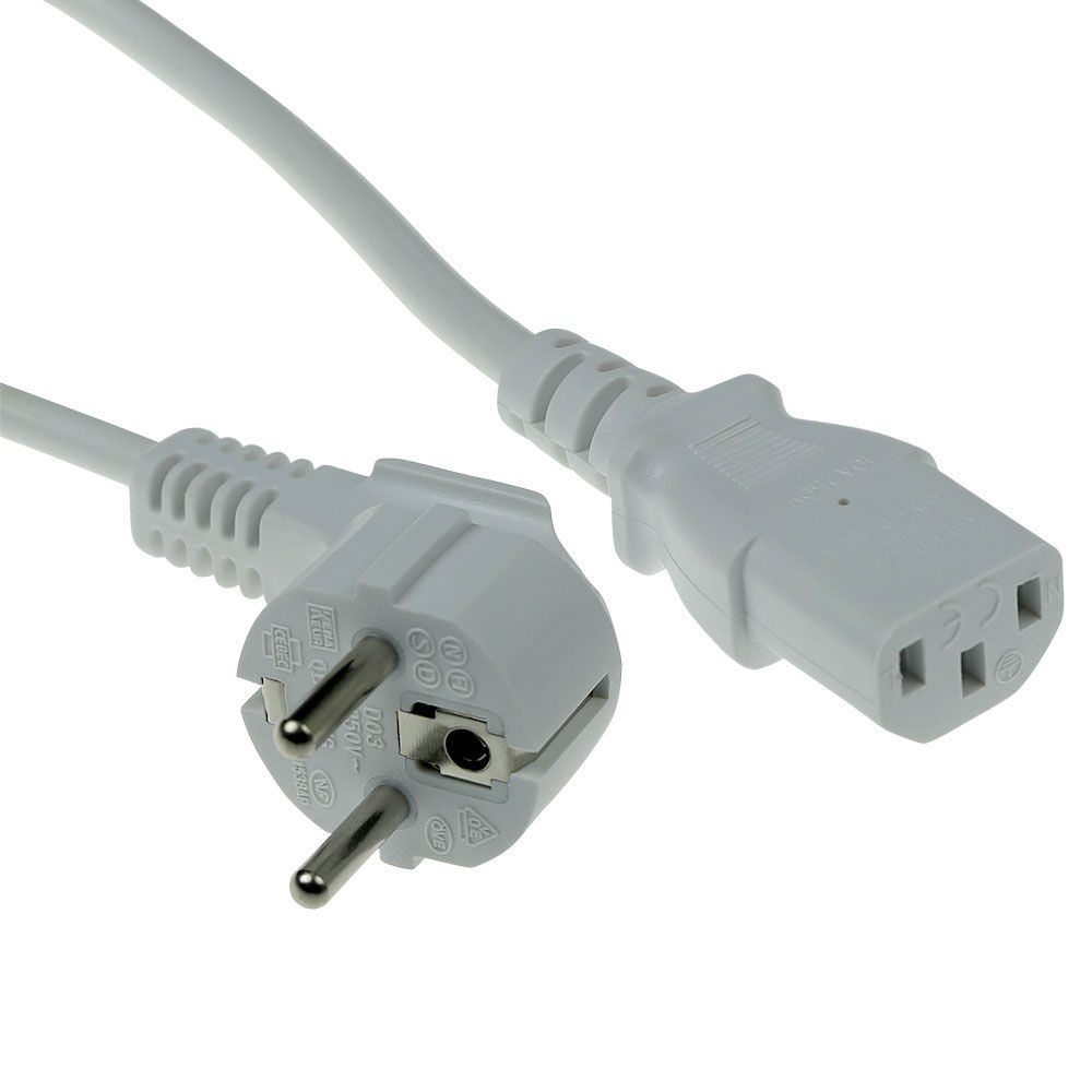 Powercord mains connector Schuko CEE 7/7 male (angled) - C13 IEC 60320 white 1 m