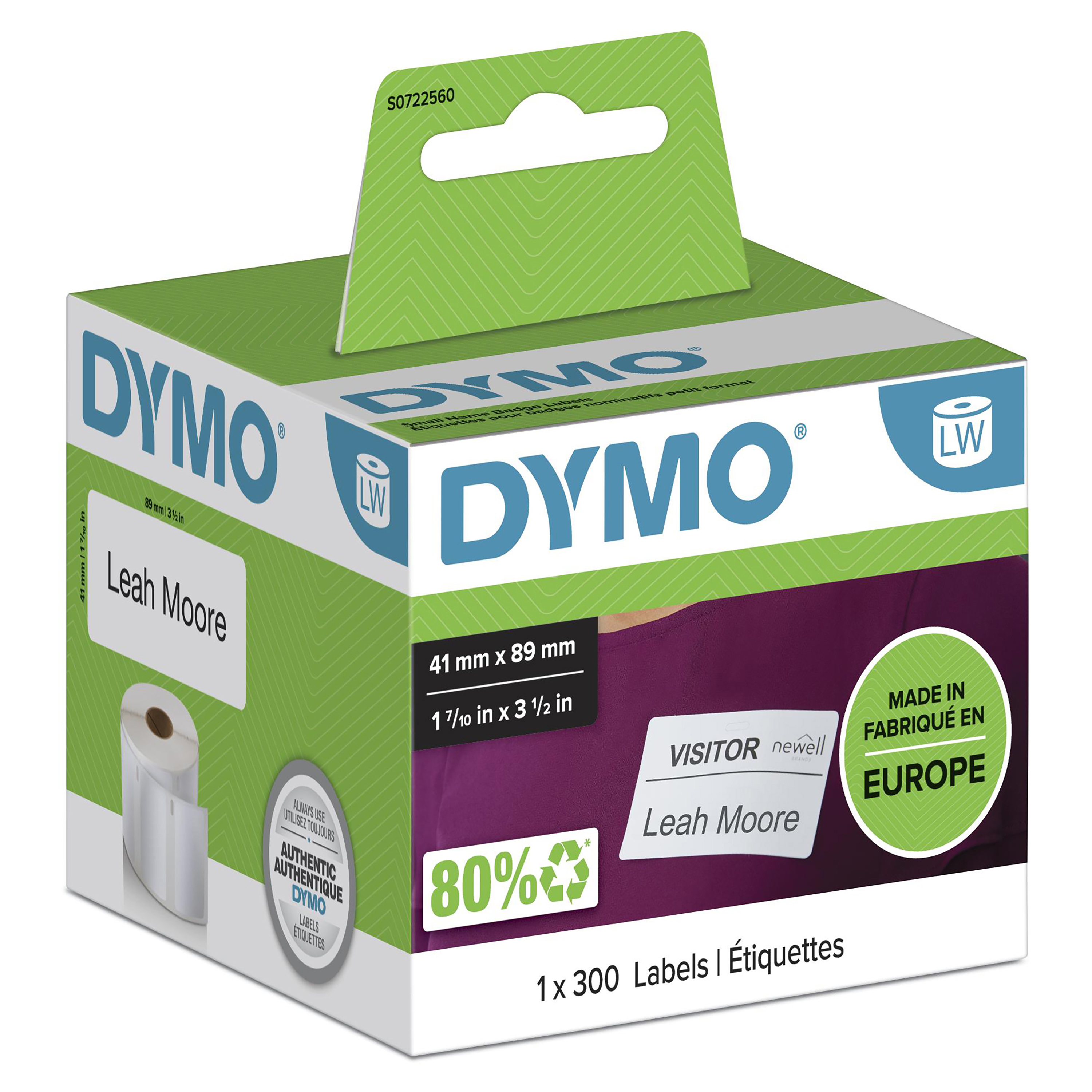 DYMO Removable White name badge 89mm x 41mm 300 labels/roll,