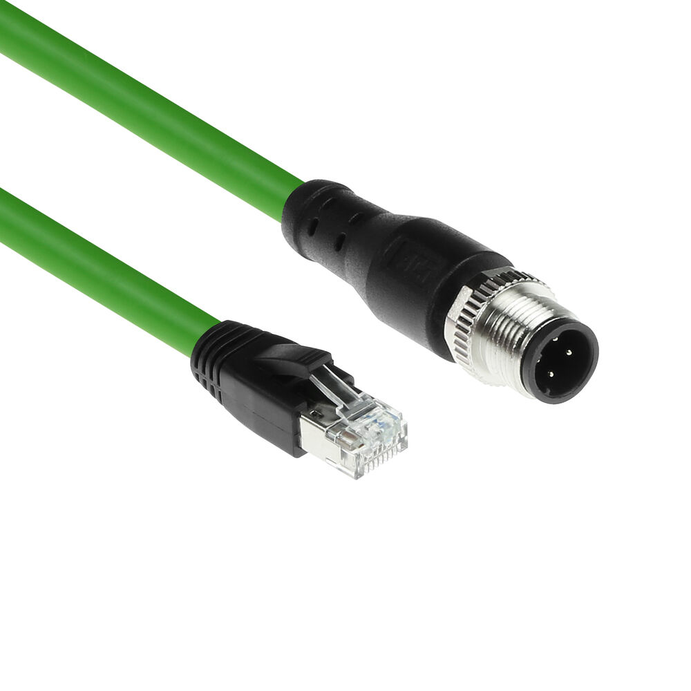 Industrial 3.00 meters Sensor cable M12D 4-pin male to RJ45 male, Superflex Xtreme TPE cable, shielded