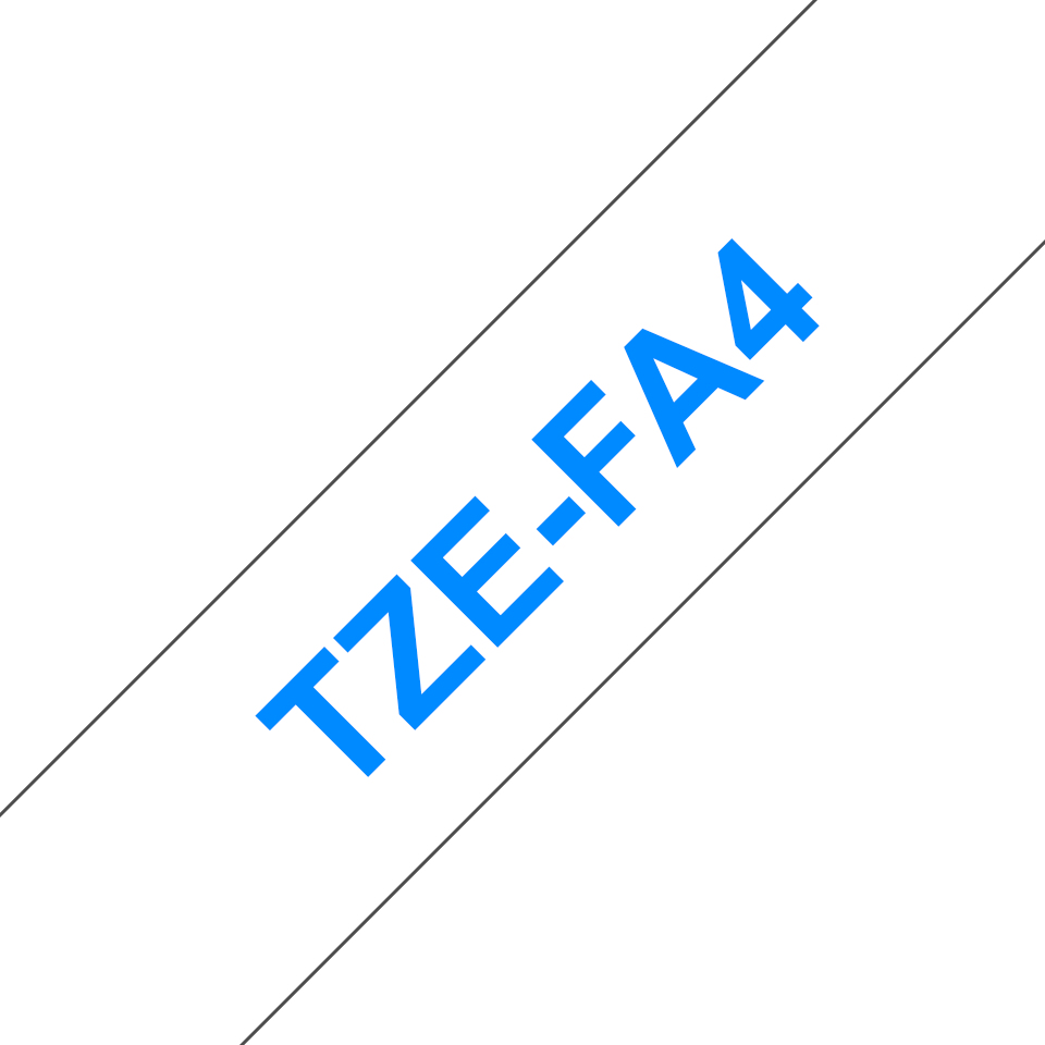 Brother TZEFA4 18MM BLUE ON WHITE FABRIC TAPE