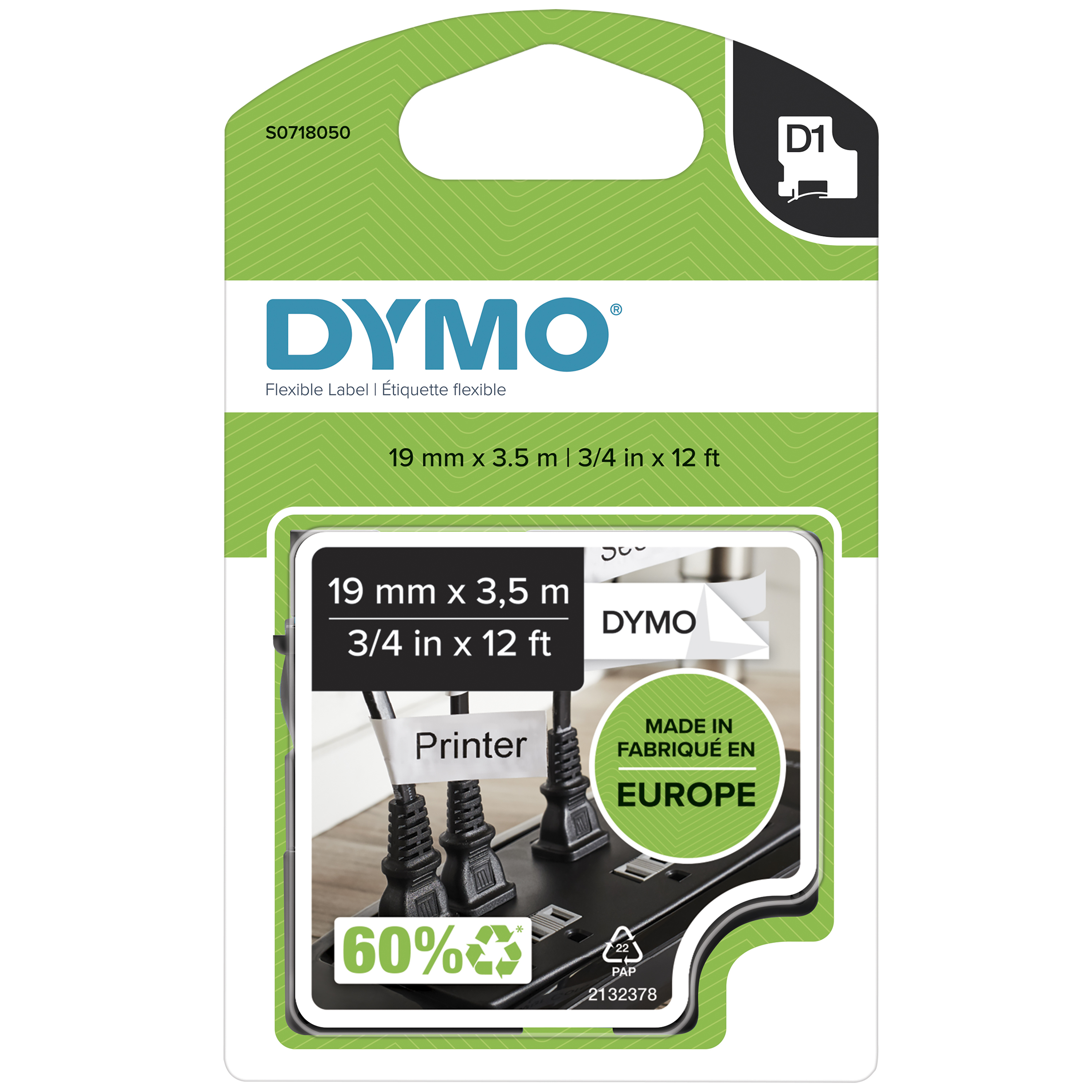 Dymo D1 ORIGINAL Hochleistungs-Schriftband Nylon, schwarz auf wei, 12mm x 3,5m (S0718040)