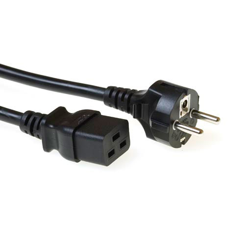 Powercord mains connector Schuko CEE 7/7 male (straight) - C19 IEC 60320 black 3 m