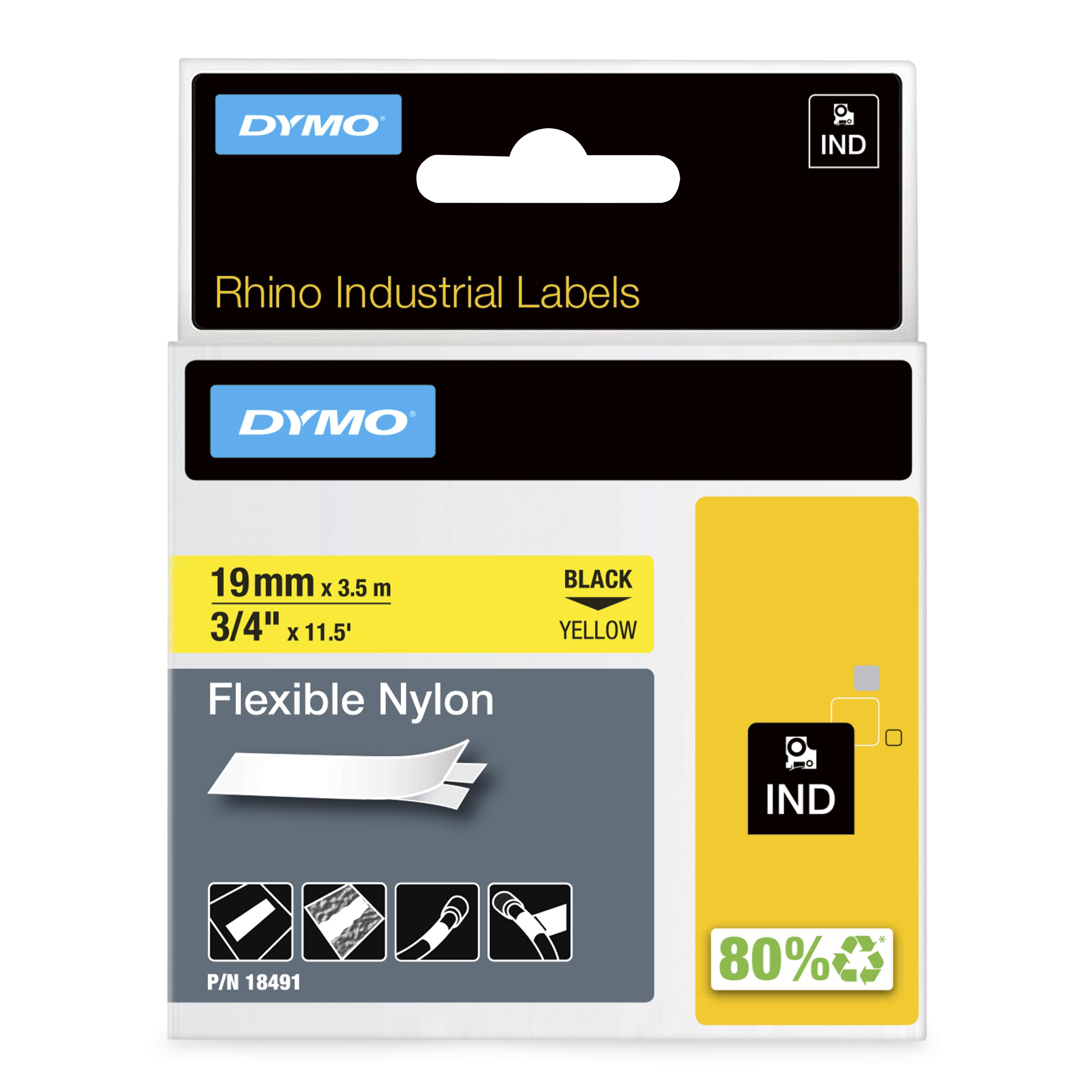 Dymo Rhino Band IND, Nylon 19 mm x 3,5 m schwarz auf gelb