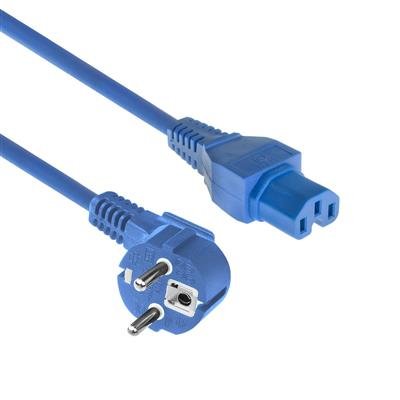 Powercord mains connector Schuko CEE 7/7 male (angled) - C15 IEC 60320 blue 2 m