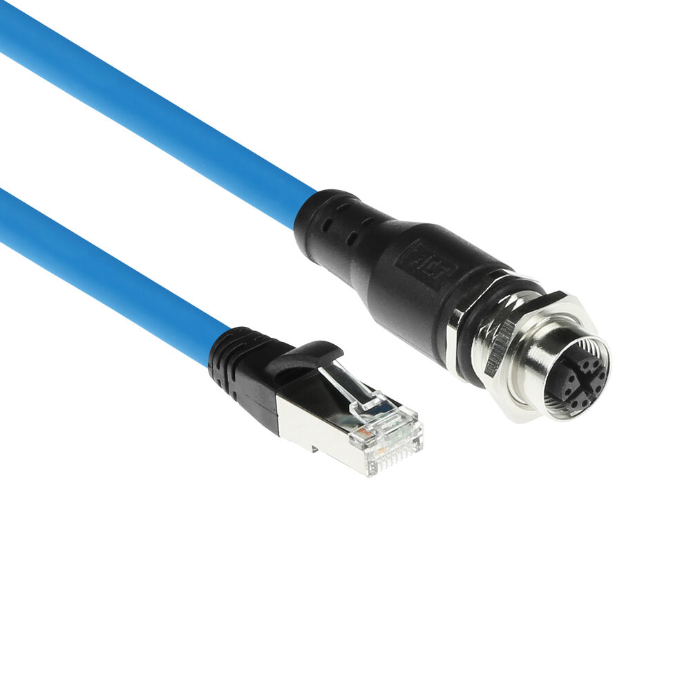Industrial 5.00 meters Sensor cable M12X 8-pin female chassis to RJ45, Superflex SF/UTP TPE cable, shielded