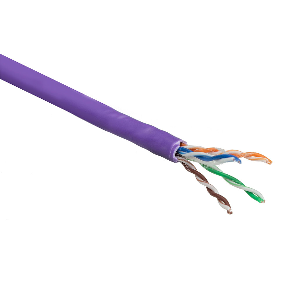 Cat 6 U/UTP solid installation cable without pair splitter, LSZH, CPR euroclass DCA, 24AWG, violet 305 meter