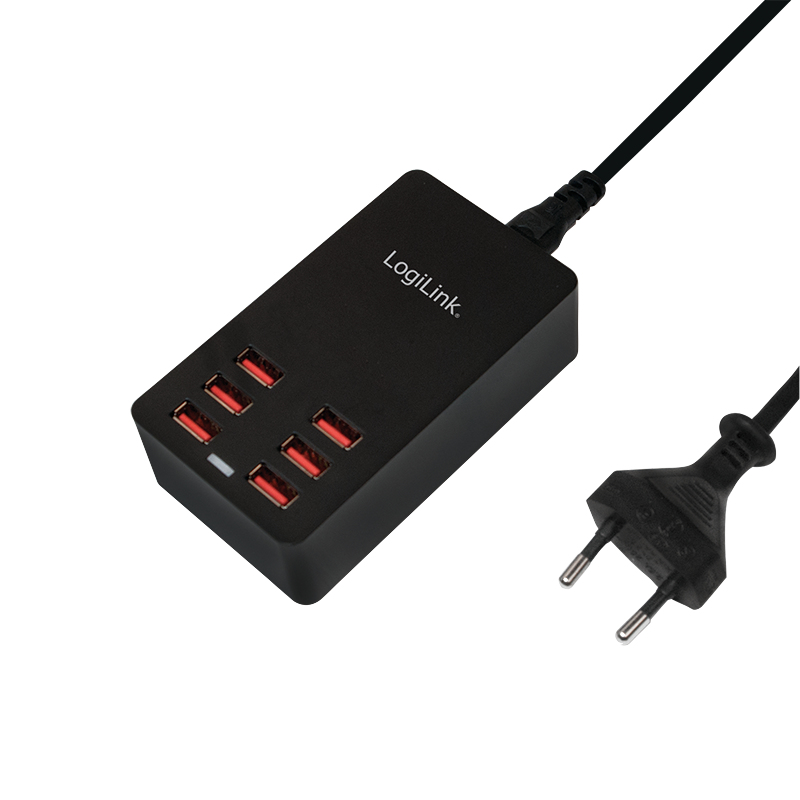 LogiLink USB Table Charger, 6 Port, 32W, black