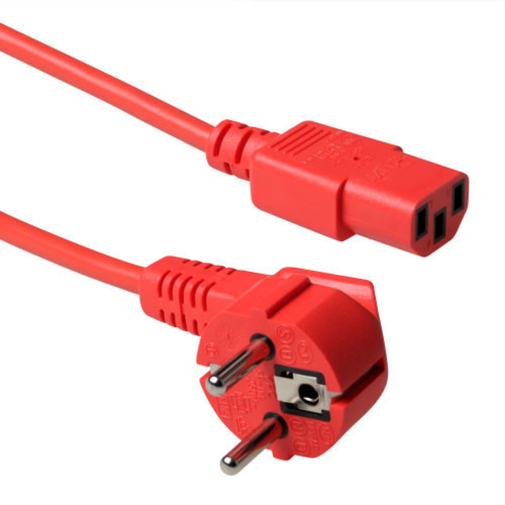 Powercord mains connector Schuko CEE 7/7 male (angled) - C13 IEC 60320 red 5 m