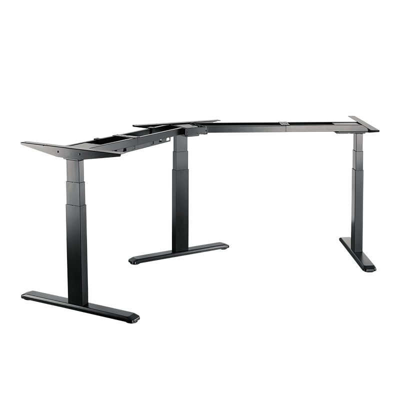 Sit-stand desk frame, triple motor, 120° angled, black
