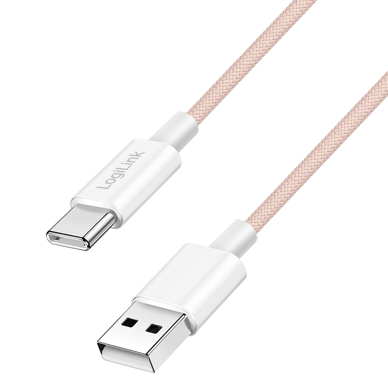 USB 2.0 Type-C cable, A/M to C/M, 480 Mbps, 60W, nylon, pink, 0.5 m