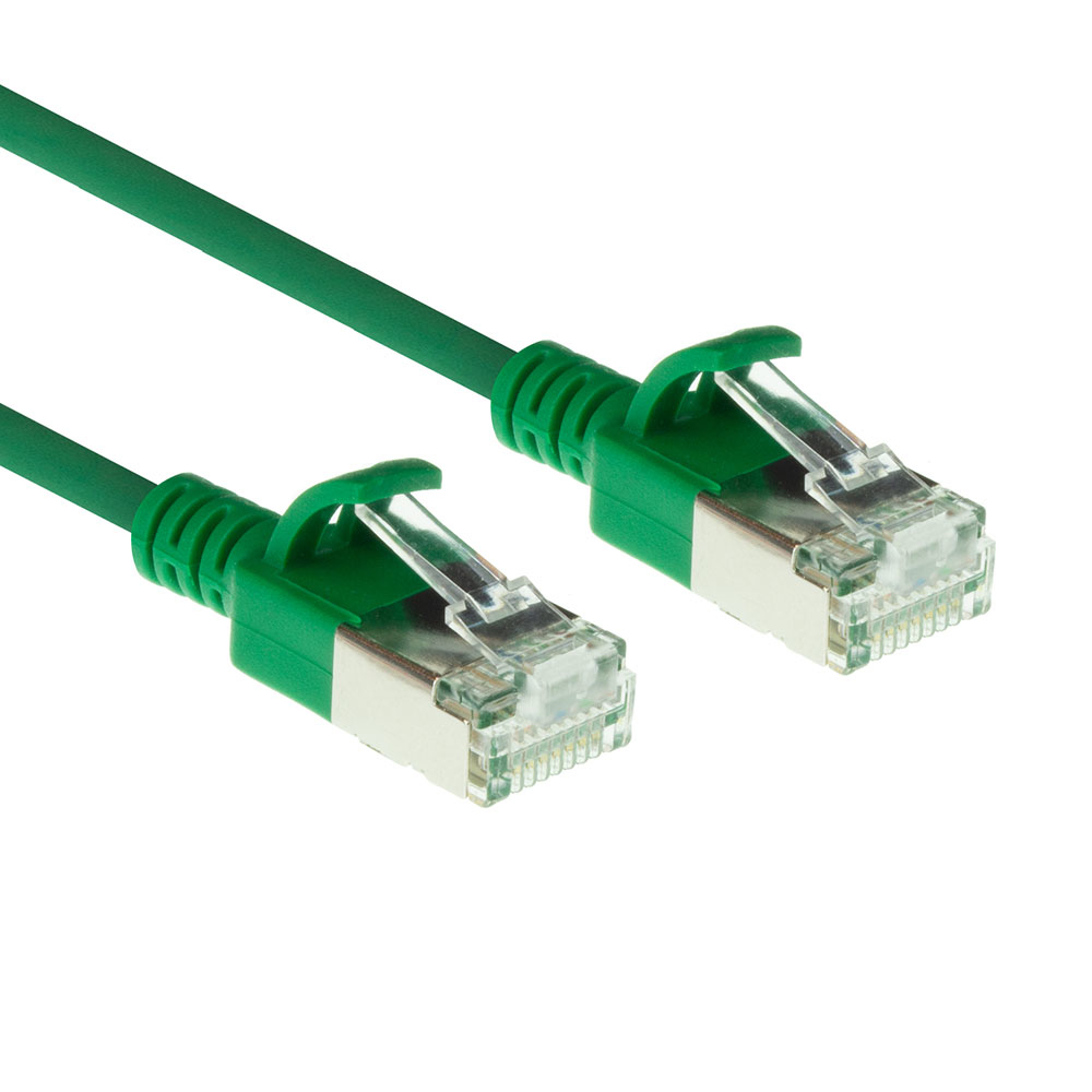 Green 3 meter LSZH U/FTP CAT6A datacenter slimline patch cable snagless with RJ45 connectors