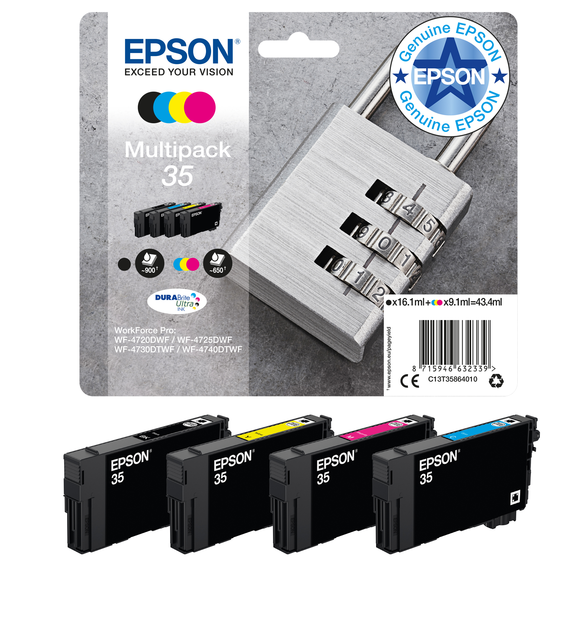 Epson Tinte 35 C13T35864010 4er Multipack (BKMCY) bis zu 650 Seiten
