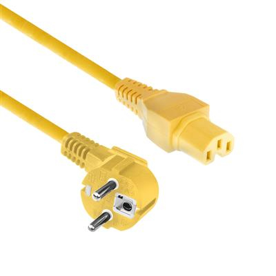 Powercord mains connector Schuko CEE 7/7 male (angled) - C15 IEC 60320 yellow 2 m