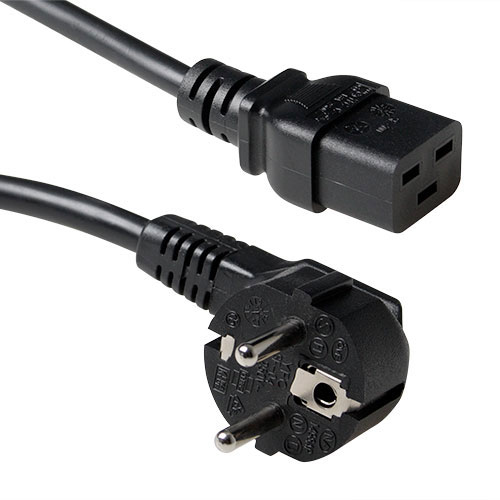 Powercord mains connector Schuko CEE 7/7 male (angled) - C19 IEC 60320 black 3 m