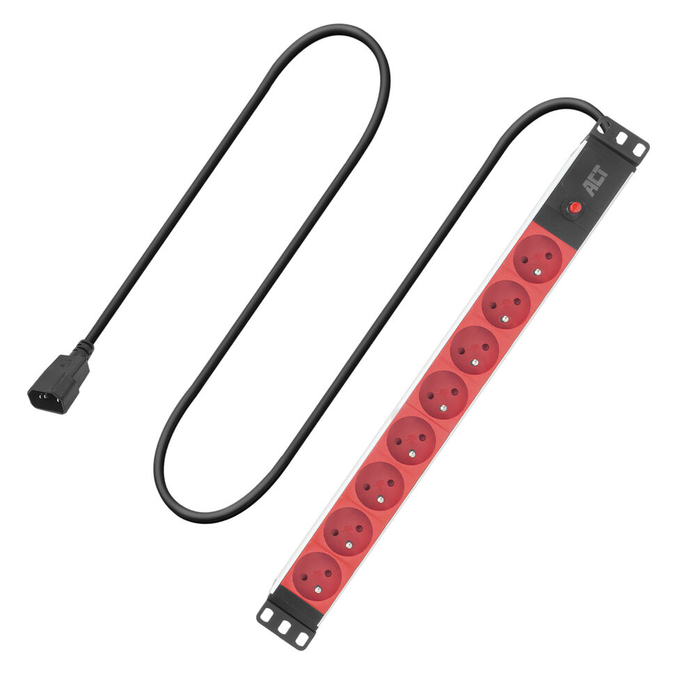 Extension lead PDU 19 inch C14 IEC60320 with 8 type E sockets, 3m H05VV-F 3G1.0
