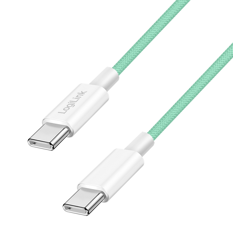 USB 2.0 Type-C cable, C/M to C/M, 480 Mbps, 60W, nylon, green, 1.5 m