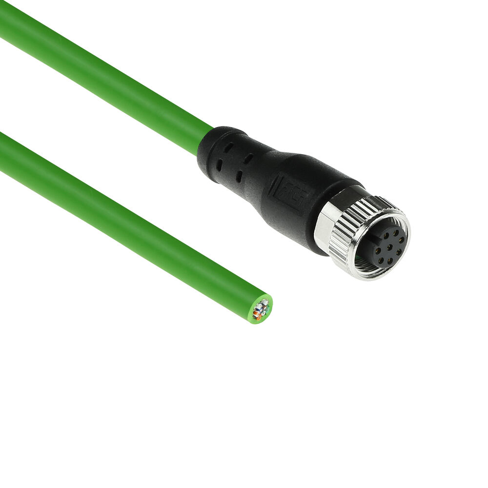 Industrial 3.00 meters Sensor cable M12A 8-pin female to open end, Ultraflex TPE cable, shielded
