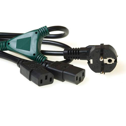 Powercord split cable mains connector CEE7/7 male - 2 x C13 splitting at: 1.20 m