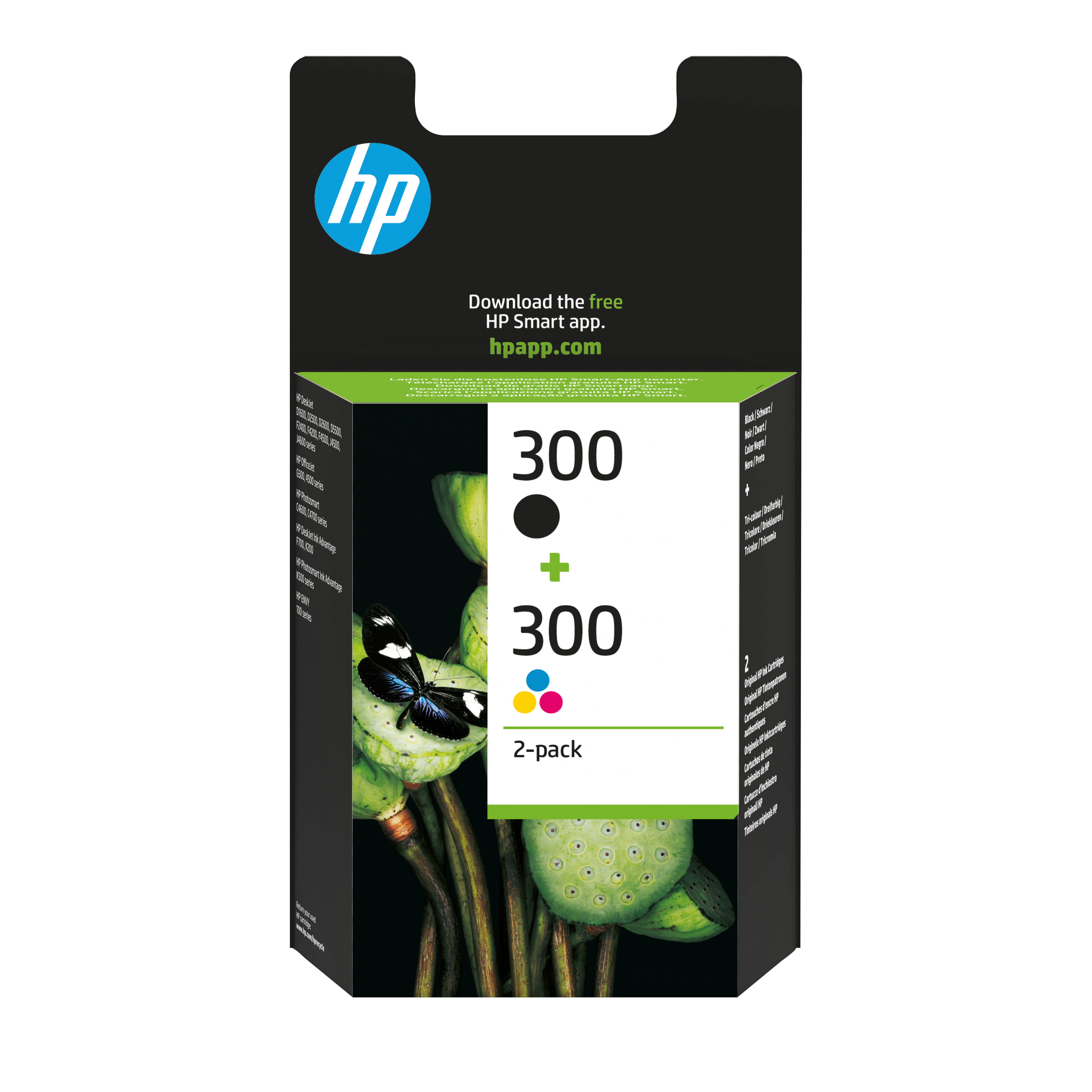 HP 300 original ink cartridge black and tri-color standard capacity 2 x 4ml bk: 200p, cl: 165p 2-pack Blister multi tag