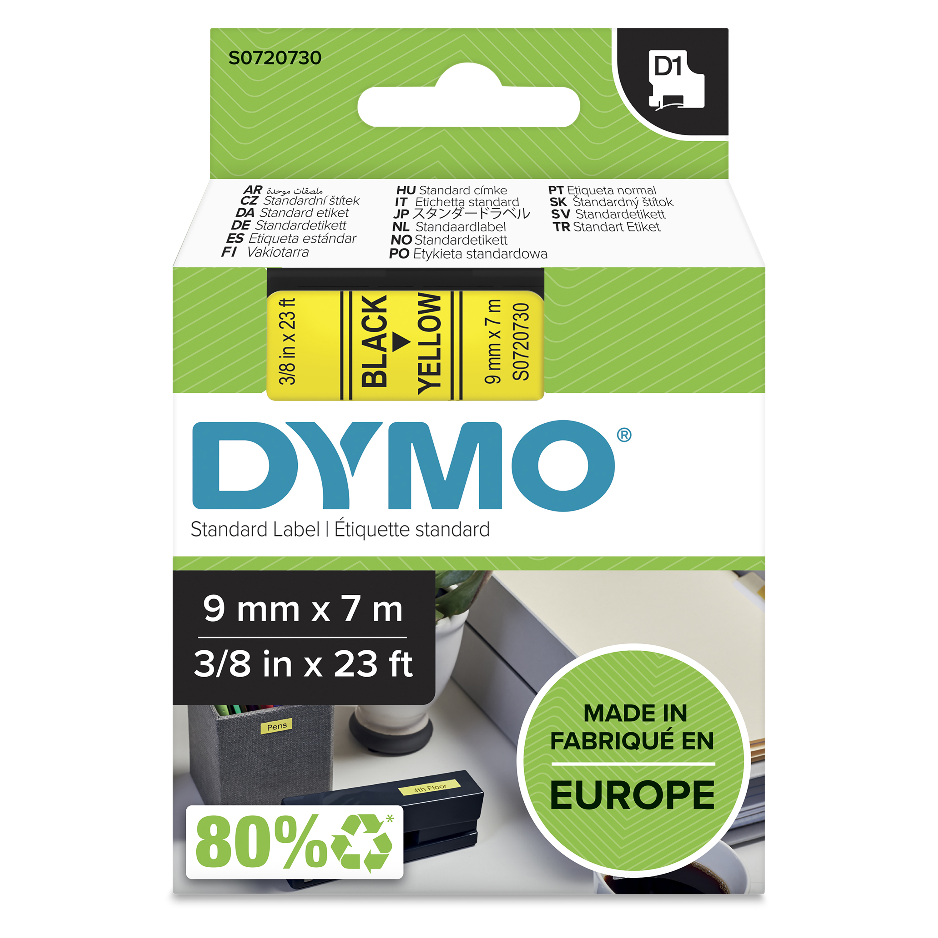 Dymo LabelWriter - D1 Etiketten - 9 mm x 7 m - Gelb - (S0720730)
