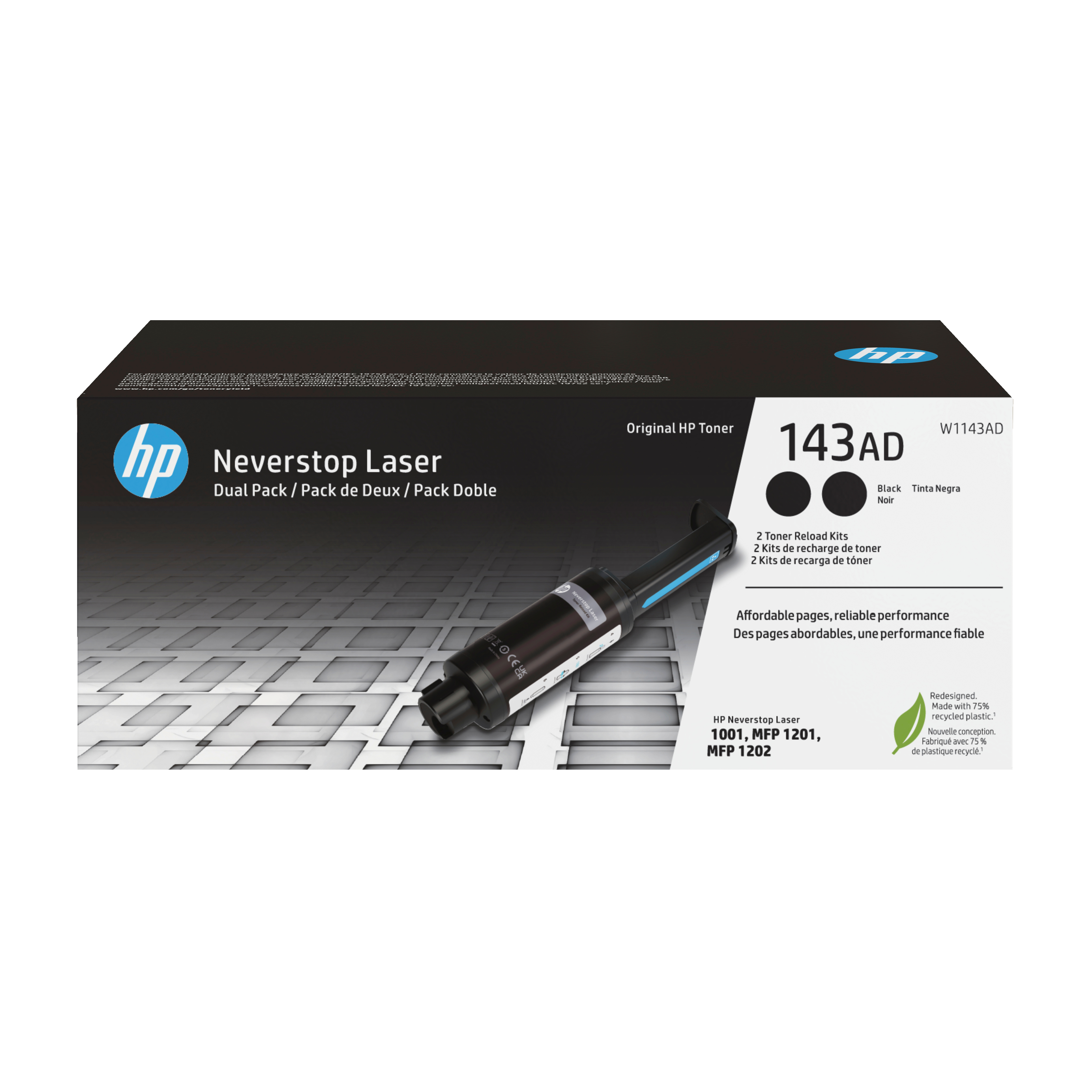 HP 143AD Sort 2500 sider Reservetoner W1143AD