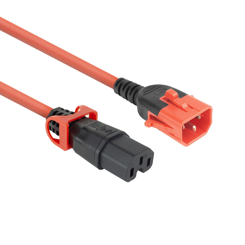 Powercord C14 IEC Lock+ Dual Locking - C15 IEC Lock+ red 1 m, PC3869