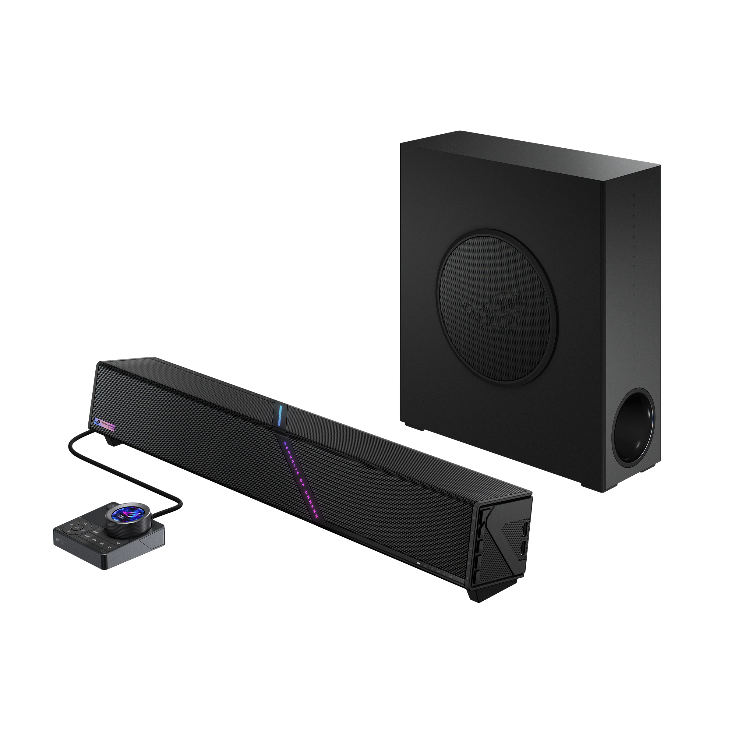 ASUS ROG Gjallar Dolby Atmos Gaming Soundbar mit kabellosem Subwoofer – Premium 2.1.2 Surround-Sound für Gamer
