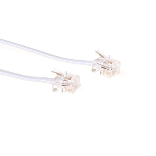 White 3 meter flat telephone cable with RJ11 connectors