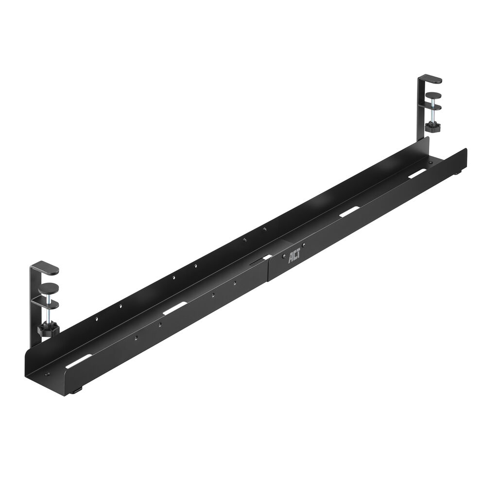 Under desk extendable cable management tray with clamp mount