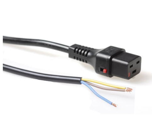 Powercord C19 IEC Lock - open end black 3 m, PC1175