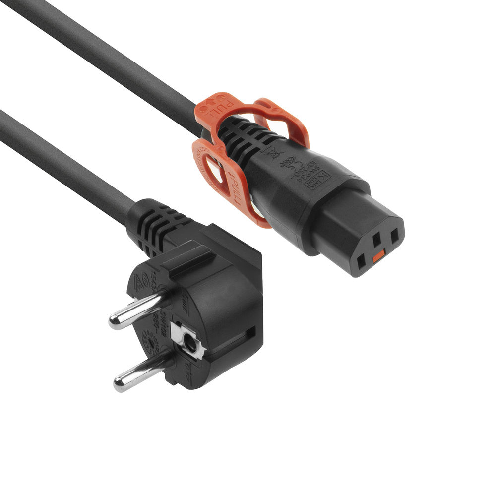 Powercord Schuko CEE 7/7 male (angled) - C13 IEC Lock+ black 1 m, EL341S